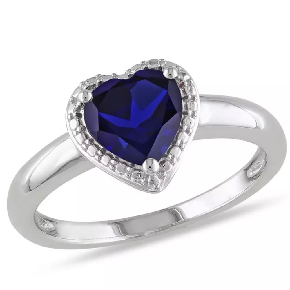 Blue Sapphire Heart Cut & Silver Band